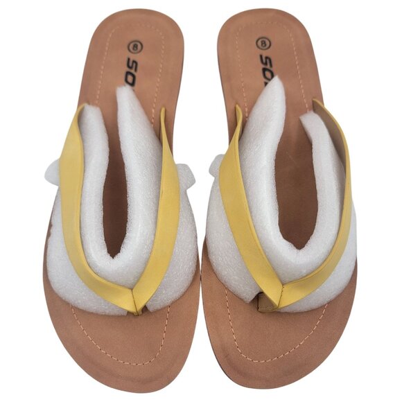 Soda Womens Sz 8 Yellow Ella Nubuck Flip Flop Sandals Man Made Material NIB - Picture 2 of 8